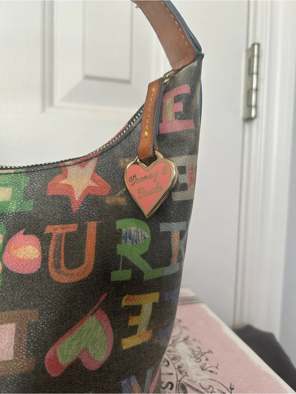 Dooney & Bourke Black Multicolor Logo Hobo Shoulder Bag